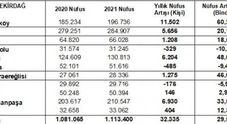 ADRESE DAYALI NÜFUS KAYIT SİSTEMİ SONUÇLARI-TEKİRDAĞ, 2021 YILI