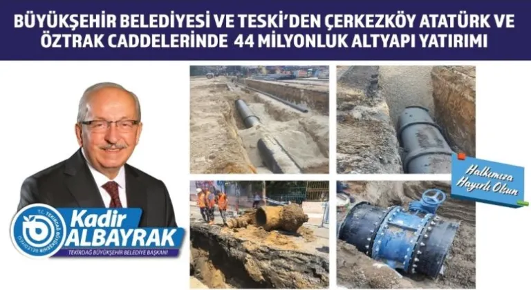 BÜYÜKŞEHİR BELEDİYESİ VE TESKİ’DEN ÇERKEZKÖY ATATÜRK VE ÖZTRAK CADDELERİNDE  44 MİLYONLUK ALTYAPI YATIRIMI