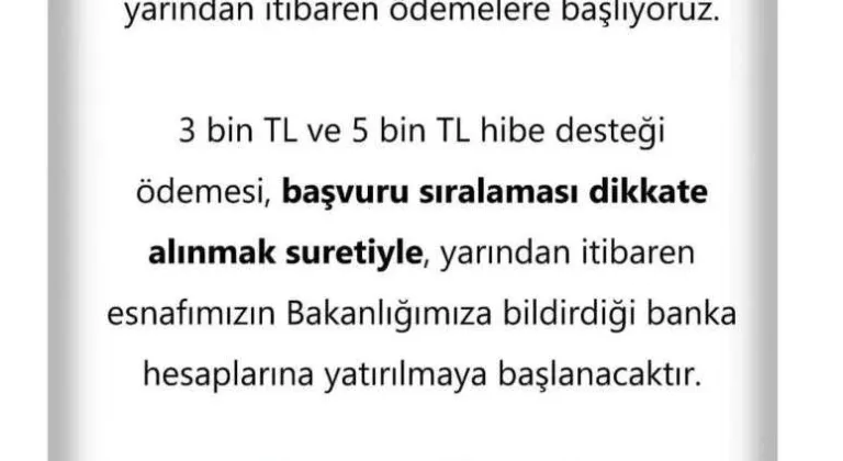 Esnafa Hibe Destek Ödemeleri Başlıyor 