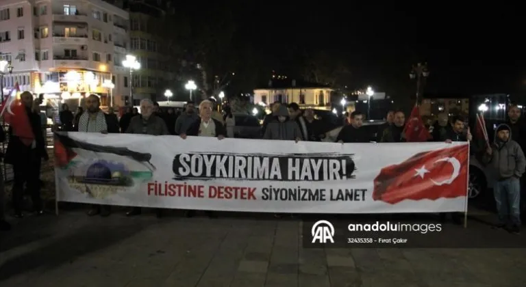 İsrail'in Gazze'deki hastane saldırısı Trakya'da protesto edildi