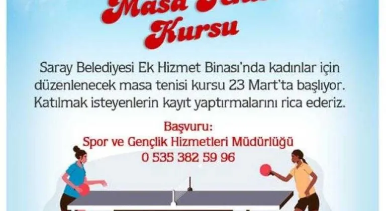 SARAY BELEDİYESİ MASA TENİSİ KURSU KAYITLARI DEVAM EDİYOR