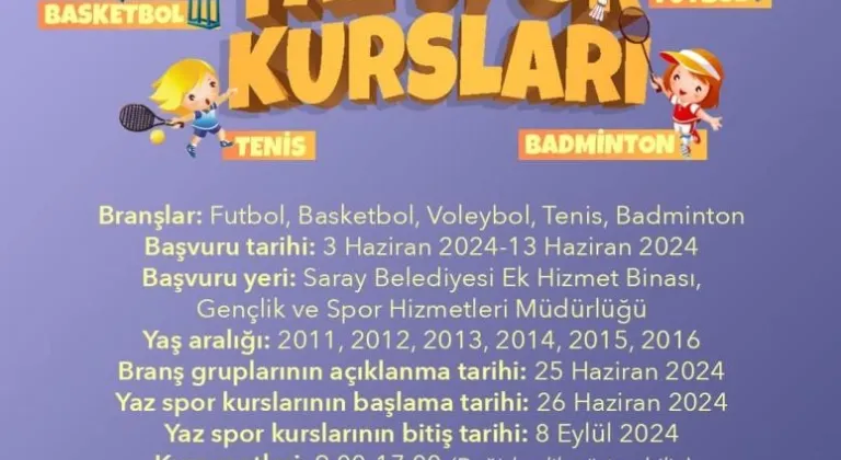 Saray Belediyesi Yaz Spor Kursları’na kayıtlar başlıyor