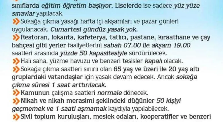 SARAY'DA NORMALLEŞME SÜRECİ KAPSAMINDA UYGULANACAK KARARLAR