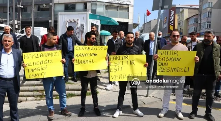 Tekirdağ'da plakaları iptal edilen taksiciler eylem yaptı