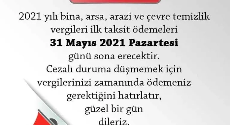 VERGİ BORÇLARI İÇİN SON ÖDEME 31 MAYIS